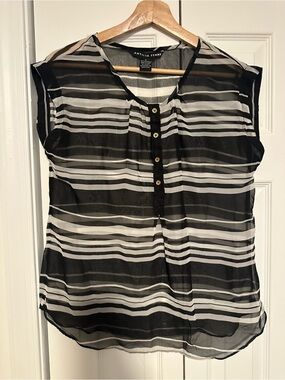 Antilia Femme Black & White Striped Sheer Button-Front Blouse